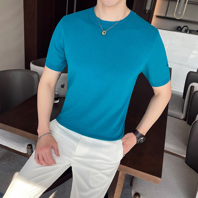 2170男式夏季冰丝凉爽短袖T恤圆领英伦风宽松版型-5色，男装T恤，电商A211