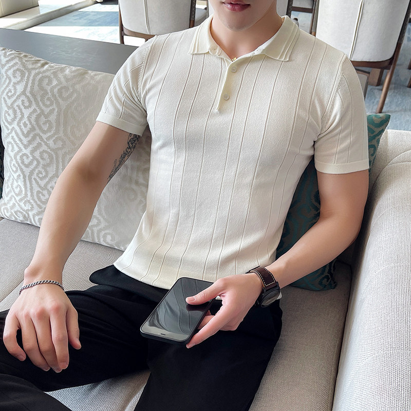 A06-P58 夏季型男短袖针织POLO衫轻熟纯色英伦潮流修身 冰丝T恤图片
