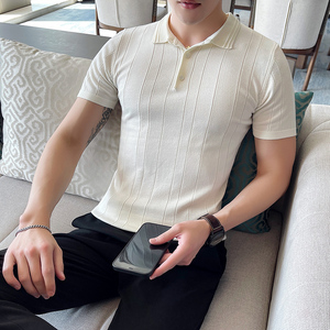 A06-P58 夏季型男短袖针织POLO衫轻熟纯色英伦潮流修身 冰丝T恤图片
