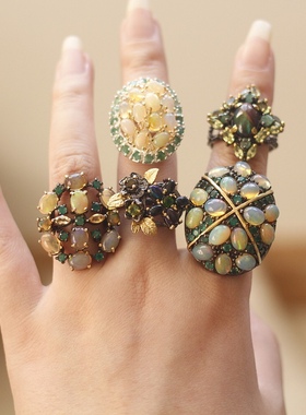 意大利进口欧泊祖母绿925银戒指