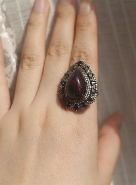 欧美天然黑欧泊蓝宝石钻石戒指