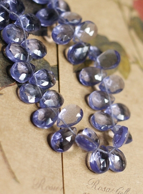 印度进口蓝紫色堇青石色石英石切面大水滴心形DIY半成品散珠串珠