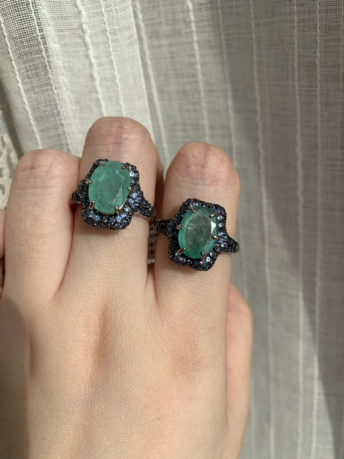 复古珠宝|欧美回流进口天然祖母绿蓝宝石925银镀金戒指女孤品礼物