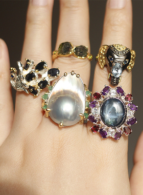 珍珠蓝宝石紫水晶橄榄石榴石戒指