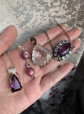 欧美红宝石英石蓝托帕紫水晶吊坠