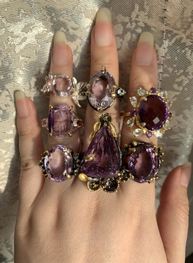 天然紫水晶红宝石925银戒指