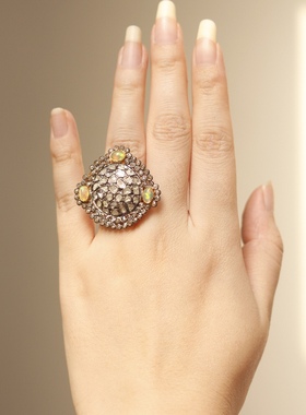 英国进口钻石欧泊925银戒指