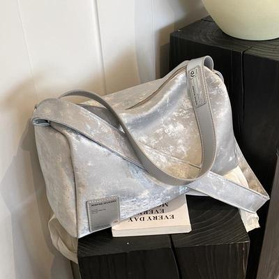 单肩牛皮晕染腋下大容量托特包