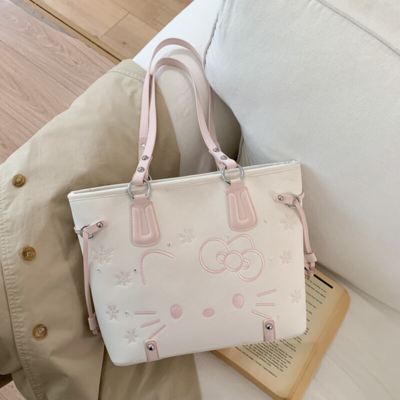 韩版可爱卡通猫咪托特包女2026新款大容量百搭休闲气质通勤单肩包