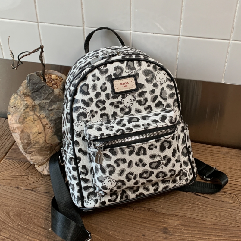 豹纹双肩包女时尚小众设计学生上课小书包街头潮流韩版轻便小背包