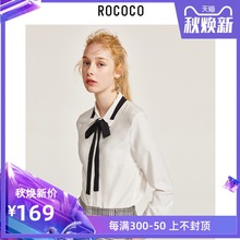 女职业打底白色衬衣女 雪纺衬衫 洛可可2019秋新款 蝴蝶结长袖