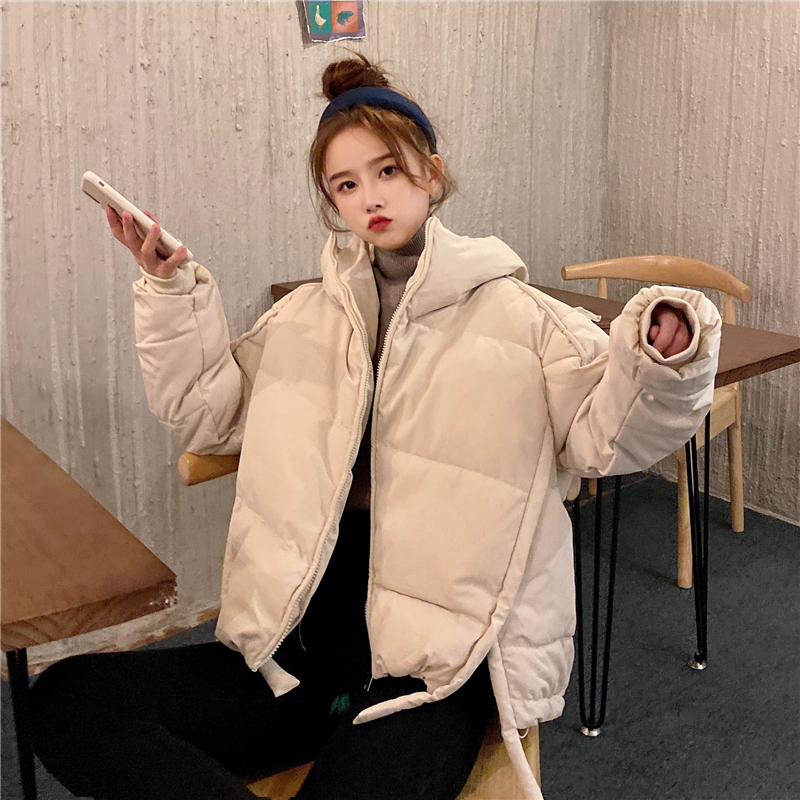 Photo taken in autumn and winter ins hooded thickened coat for women's versatile and loose design feeling with side slit cotton