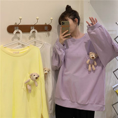 Real Korean version of the long pocket bear versatile loose round collar bear bodyguard women's fashion
