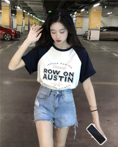 Real shot American yesterday ancient shoulder short sleeve T women summer cotton design feeling small group chic unique coat