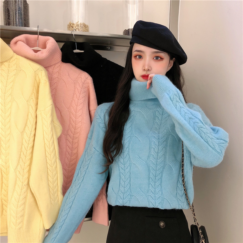 Korean version of Dongxin ins turned high collar thickened sweater fashion versatile linen sweater coat