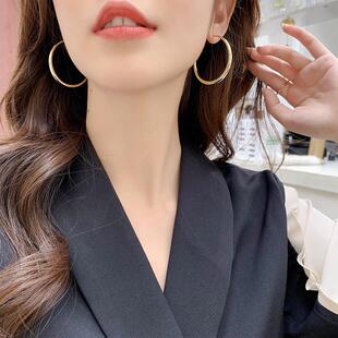 银针耳圈大耳环夸张欧美金属圆圈款圆环港风做旧复古风女耳饰