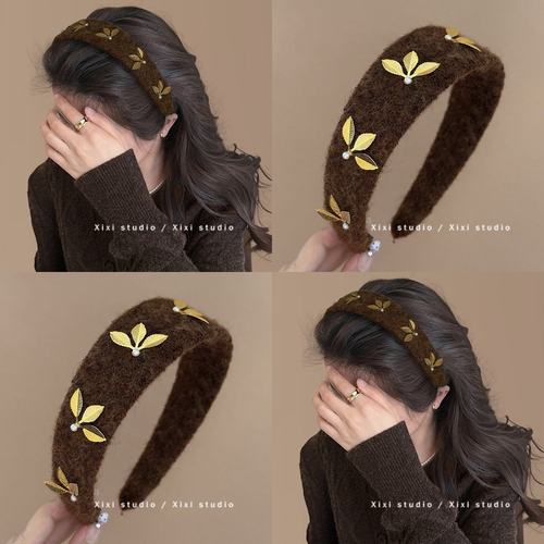 美拉德风咖色毛呢宽边显脸小发箍