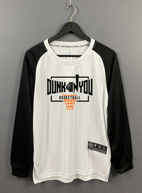 美式撞色插肩袖圆领长袖男运动健身速干透气投篮服休闲训练男体恤