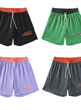 美式复古三分篮球男短裤透气速干运动双层网眼跑步健身四分裤夏季