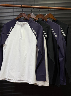 秋冬情侣款运动休闲透气速干半拉链长袖户外登山徒步拼接排汗T恤