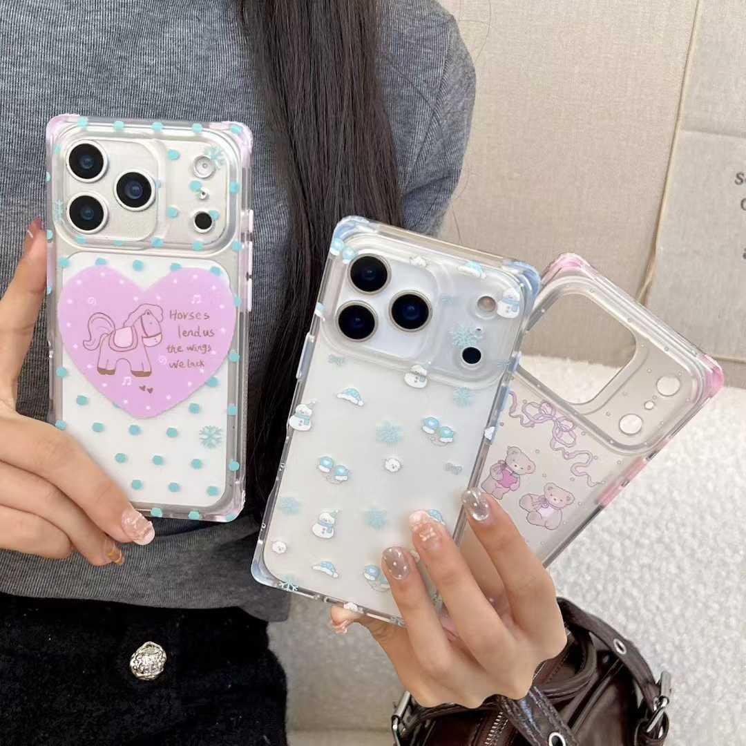 ins韩系蓝色波点星星大象爱心木马方形壳适用iPhone17pro苹果16pro/17PM方壳