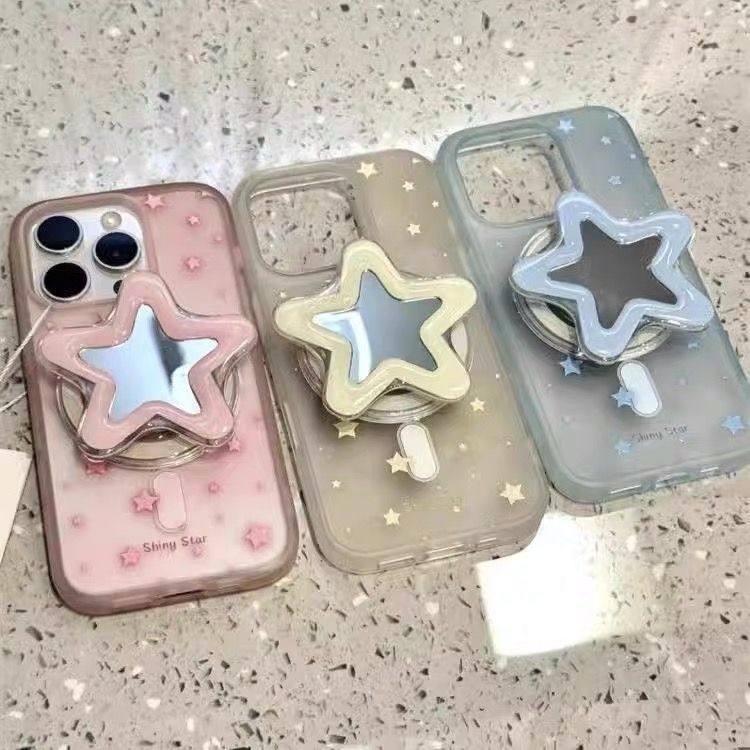 ins星星镜子小清新简约磁吸支架适用MagSafe手机吸附桌面懒人