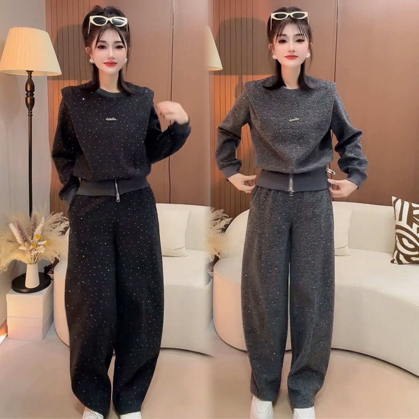 欧货满天星大码时尚套装女26春季洋气设计感减龄卫衣阔腿裤两件套,女装/女士精品,大码套装,淘宝优惠券,粉丝福利购,淘宝优惠卷