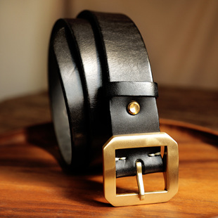 美式 复古阿美咔叽意大利头层植鞣革牛皮重工黄铜八角扣腰带皮带男