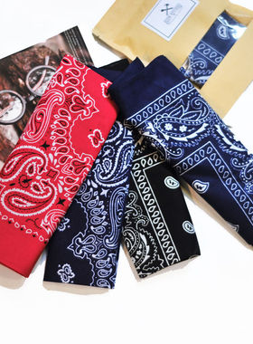 美式复古阿美咔叽纯棉腰果花西海岸嘻哈机车百搭配饰方巾发带包邮