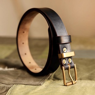 美国霍尔文Horween茶芯皮 手工头层牛皮纯铜腰带简约休闲复古皮带