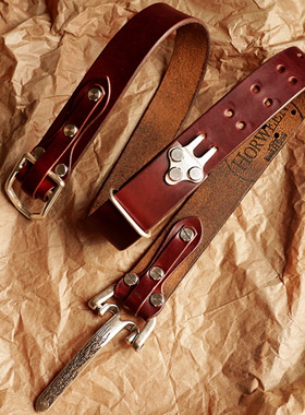 Vintage纯手工美国霍尔文皮美式复古阿美咔叽骑兵扣皮带小众腰带