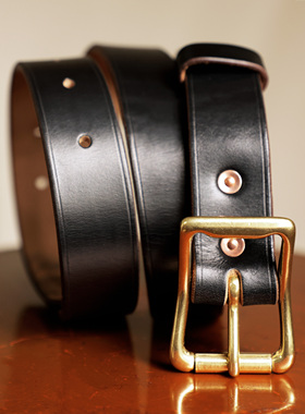 手工英式复古黄铜美国horween霍尔文牛皮腰带男女宽休闲百搭皮带