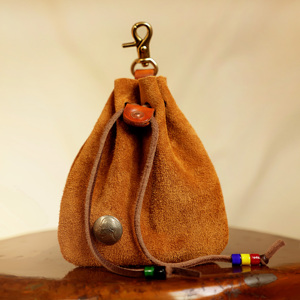 美式复古意大利翻毛皮文玩佛珠核桃菩提首饰收纳袋丸袋耳机零钱包