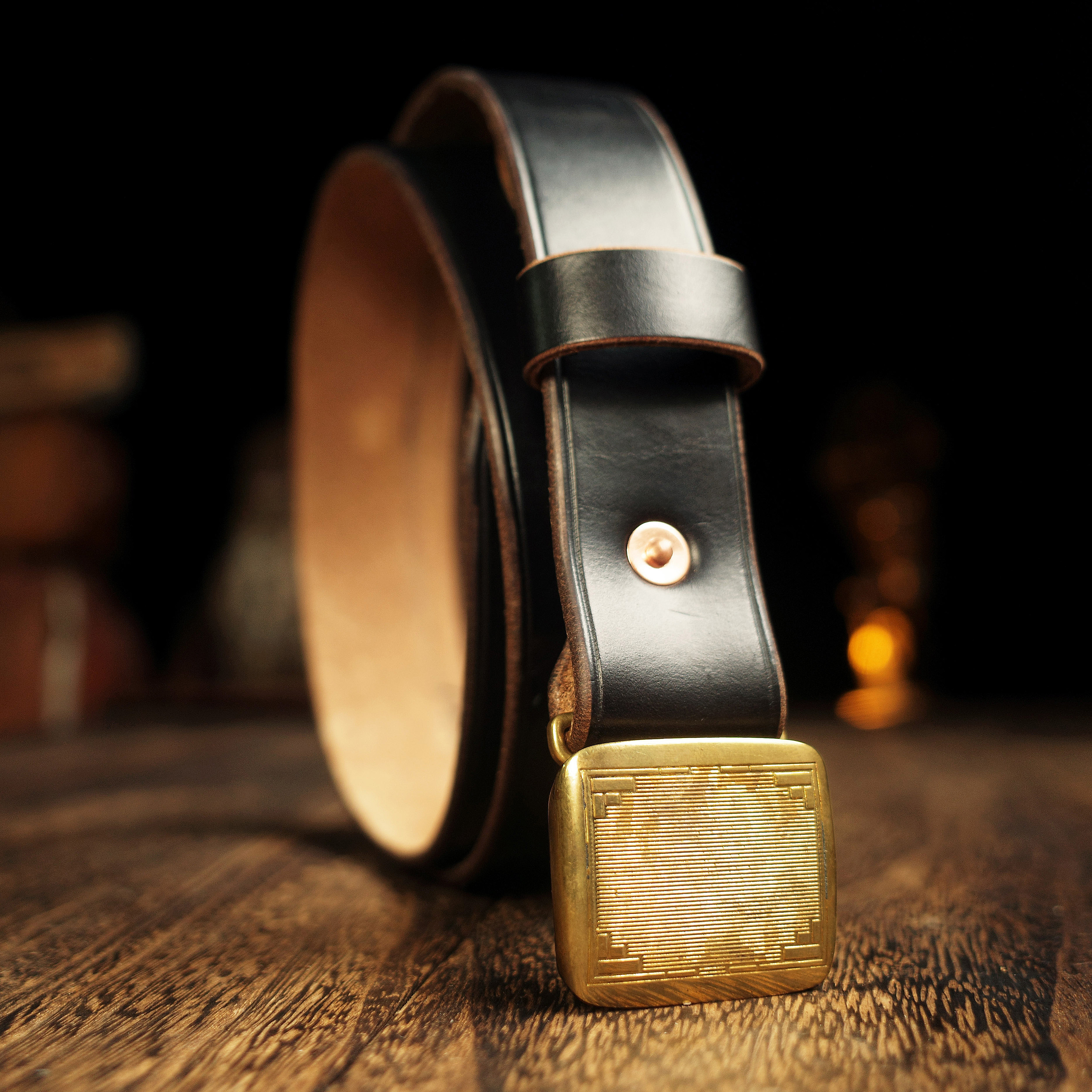 头层牛皮黄铜复古合页扣绅士皮带