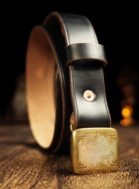 美国霍尔文牛皮经典黄铜合页扣皮带男女款复古绅士手工休闲腰带