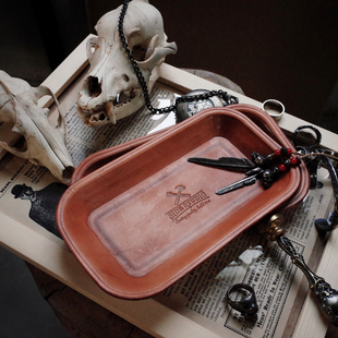 进口植鞣真皮塑形盘北欧复古玄关钥匙文玩首饰手表收纳盒皮盘托盘