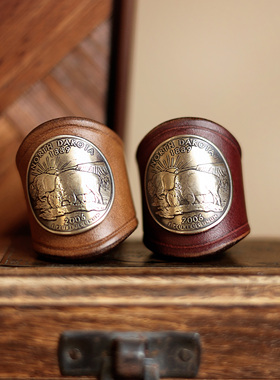 美国进口霍尔文牛皮纯手工野牛硬币复古方巾扣小众rrl配饰领带扣