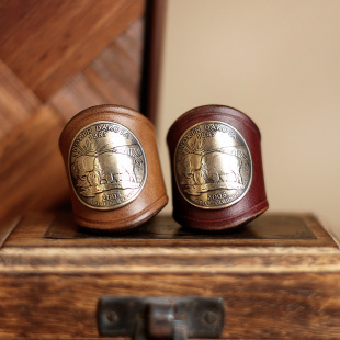 美国进口霍尔文牛皮纯手工野牛硬币复古方巾扣小众rrl配饰领带扣