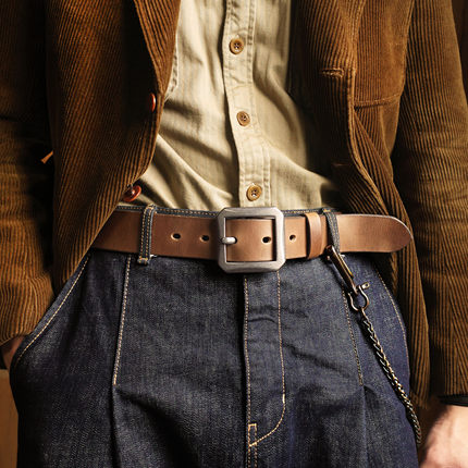 Horween美国霍尔文头层真牛皮八角白铜扣腰带手工美式复古皮带3.8