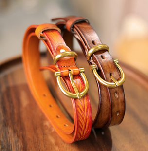 新款 意大利进口头层皮小众女士腰带复古高级针扣百搭通勤皮带2.3