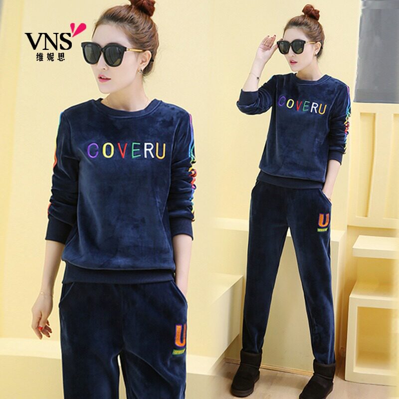 金丝天鹅绒运动套装女士2019宽松显瘦长袖卫衣套装加厚加绒秋冬装|ruв категории Женская одежда, свитер/свитер - от Buy2taobao.com для оказания профессиональной услуги покупки агента Taobao