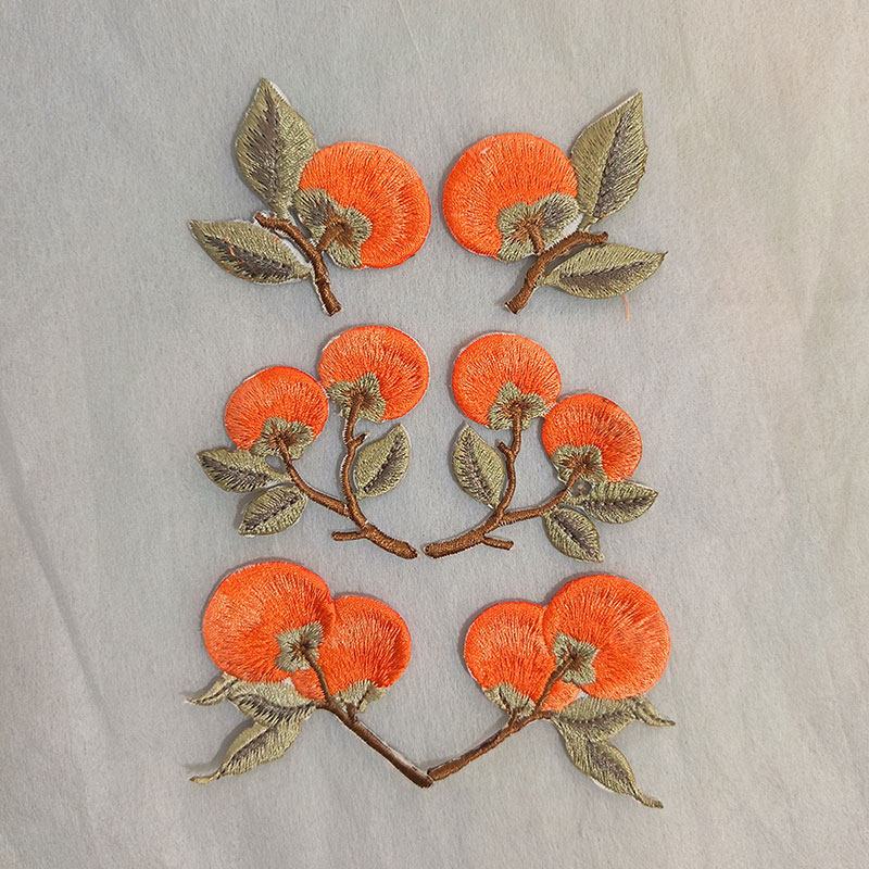 国风刺绣布贴柿子花卉绣花贴手工diy服装装饰辅料绣片配件补丁贴