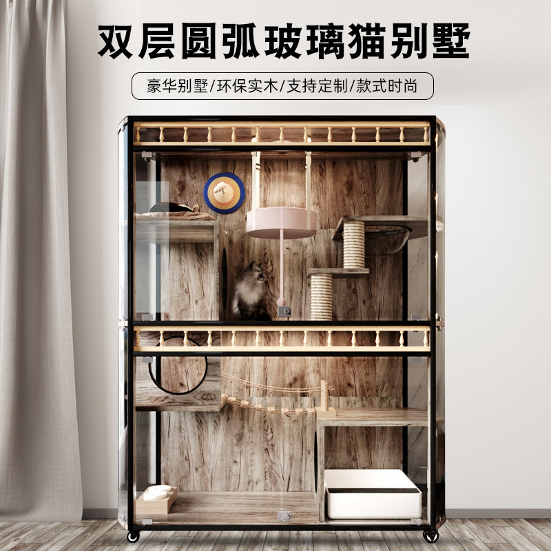 猫别墅全景大型大空间家用猫屋豪华猫咪实木产房柜子猫窝猫笼定制_虎窝淘