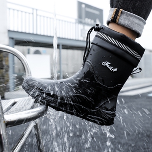 潮流网红休闲百搭单鞋户外穿纯色轻便新款防水鞋男雨鞋男雨靴柔软