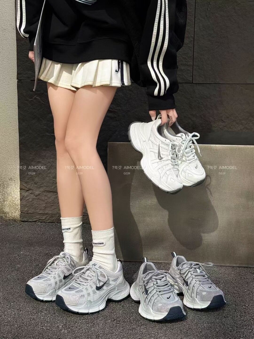 艾模儿新款2026春季厚底老爹鞋增高复古休闲运动鞋透气系带女鞋