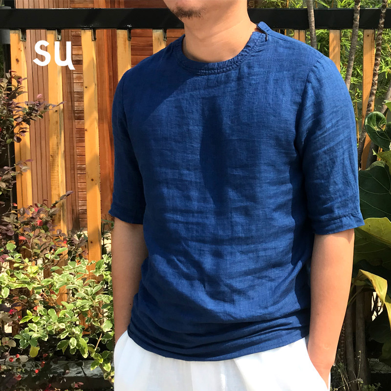亚麻短袖t恤男中国风圆领 薄款纯色T恤复古宽松日系个性休闲体恤在类目 男装, T恤中 - 来自Buy2taobao.com提供专业的淘宝代购服务