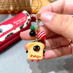原创可爱pingu吐司拉链扣包包挂件手账本耳机手机挂件钥匙扣礼物