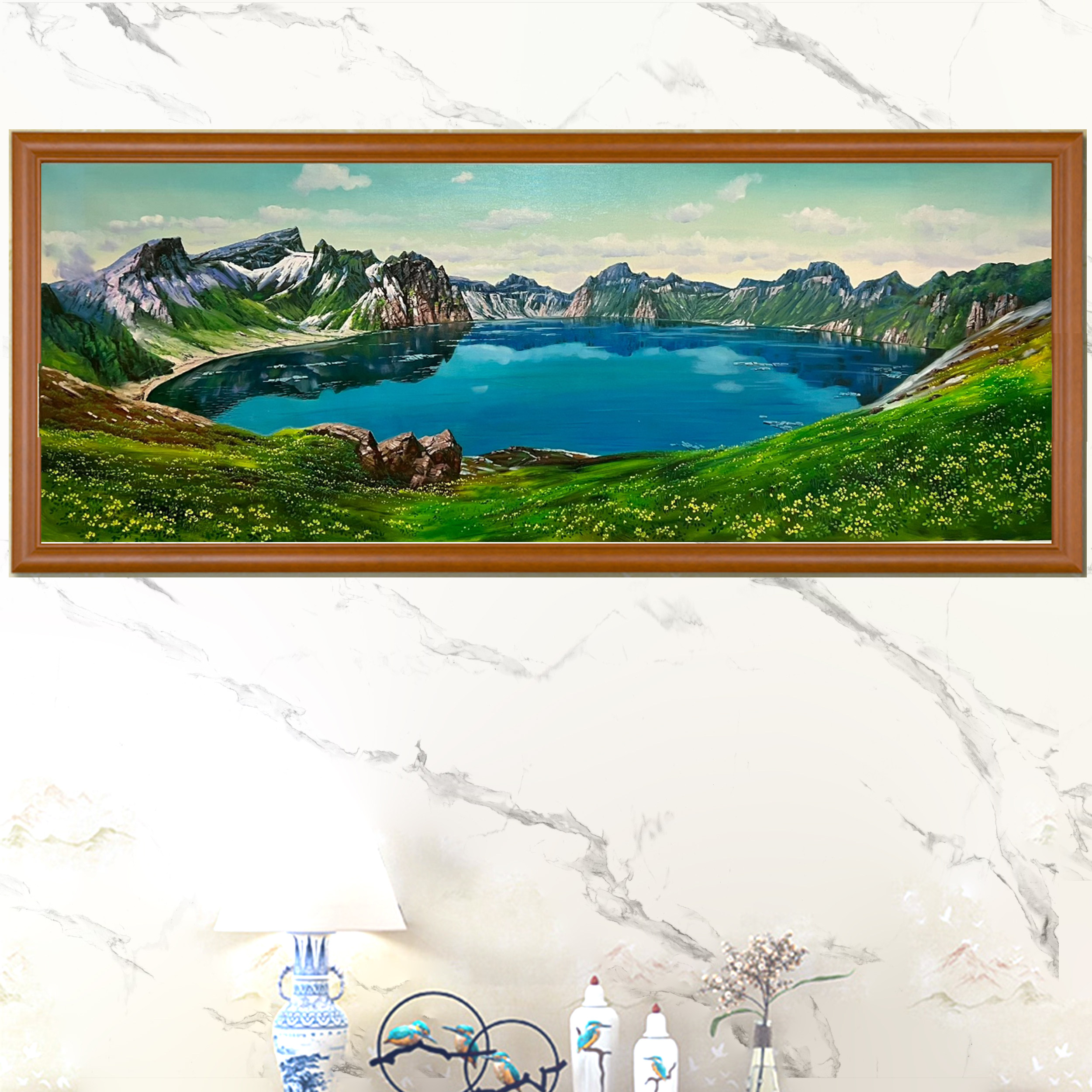 油画天池 朝鲜画家金哲原创纯手绘作品 居家氛围感提升 收藏佳品