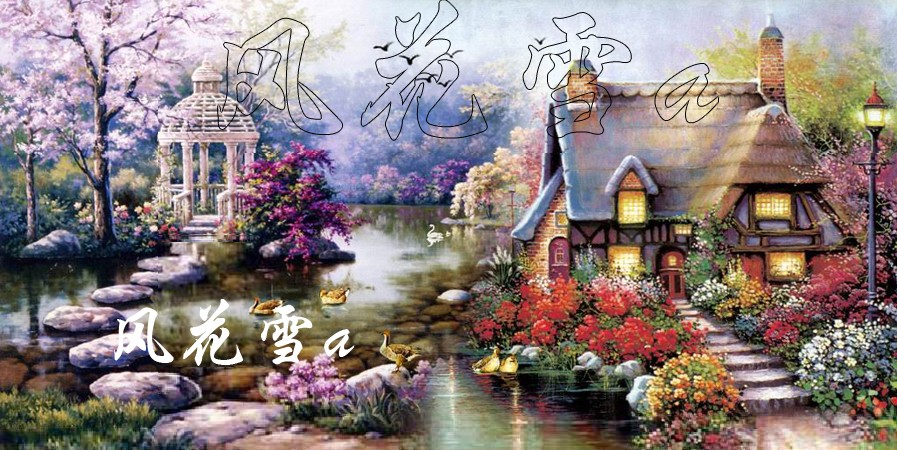 超清晰彩色十字绣重绘图纸/源文件 花园小屋900 450