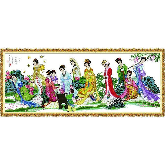 超清晰彩色十字绣重绘图纸/源文件 蒙版梦红楼1004×382格95色